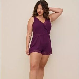 Torrid super soft lace trim eggplant purple sleeveless sleep short romper sz 1X
